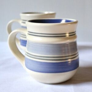 Set of 2 Pfaltzgraff 'Rio' Coffee Tea Mugs Cups White Blue Stoneware Mexico Fall